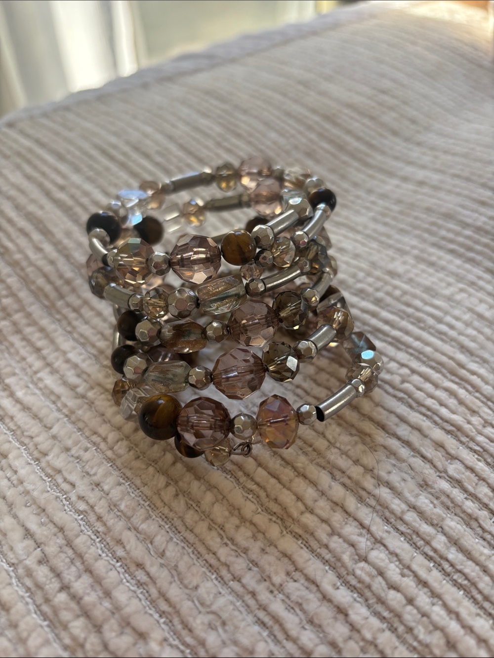 Stackable Brown Crystal Coil Bracelet - Unbranded